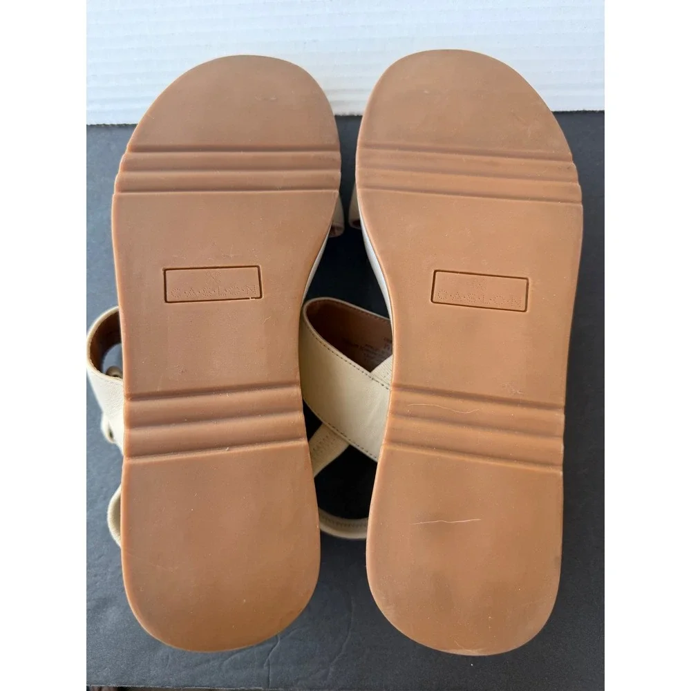NWOT‎ Caslon Briana Slingback Cream Leather Platform Wide Strap Sandals Sz 11M